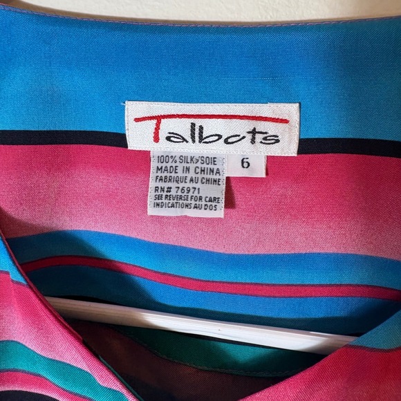 Vintage Talbots 100% Silk Striped Blouse 90s Retro Size 6 - Picture 4 of 5